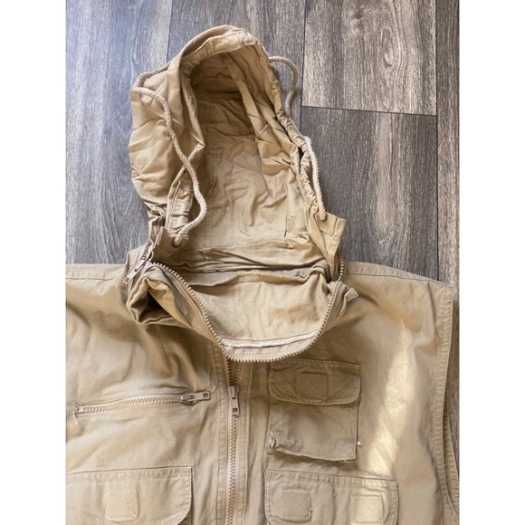 NIKOATA HOODED FISHING VEST MENS SIZE XL FULL ZIP TACKLE POCKETS KHAKI - Picture 3 of 6
